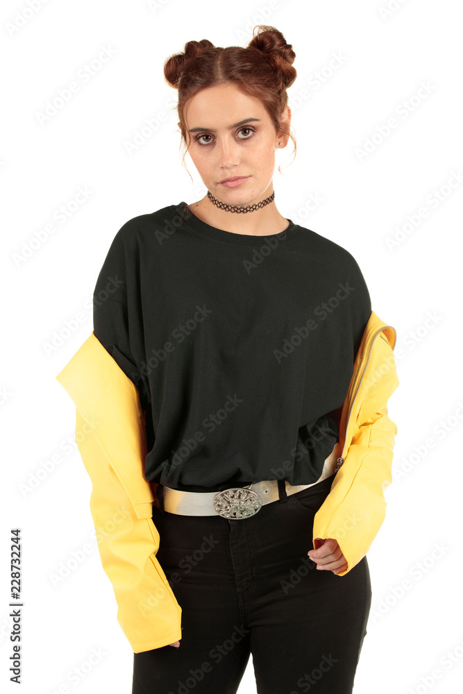 Blank t-shirt mock-up - Cool streetwear fashion girl ready for your design Blank t-shirt mock-up - Cool streetwear fashion girl ready for your design