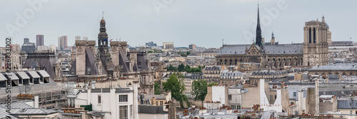 Paris, panorama of the city hall and the Notre-Dame cathedral on the ile de la Cite 