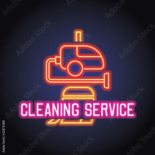cleaning service logo for home and office service with neon light effect. vector illustration