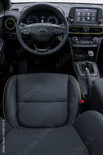 cockpit and dashboard steering wheel of modern car © Dalibor