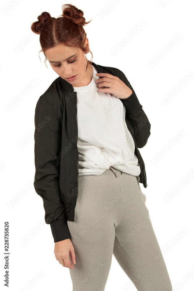 Blank t-shirt mock-up - Cool streetwear fashion girl ready for your design Blank t-shirt mock-up - Cool streetwear fashion girl ready for your design