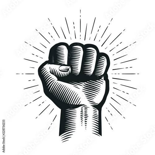 Raised up clenched fist. Sketch vector illustration