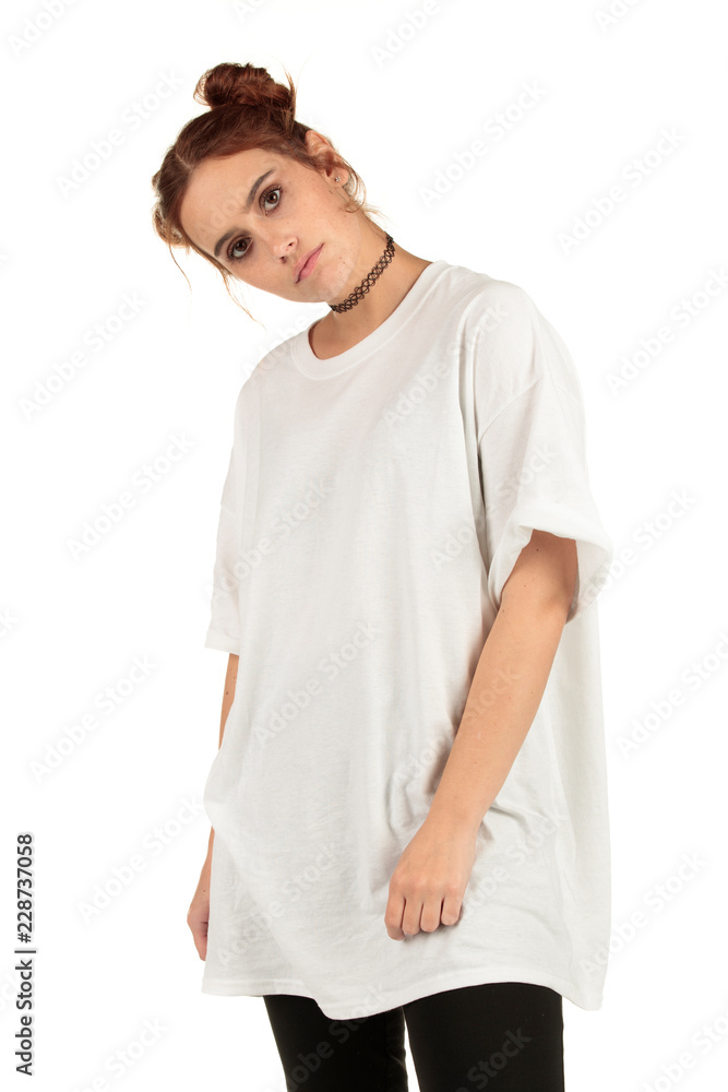 Blank t-shirt mock-up - Cool streetwear fashion girl ready for your design Blank t-shirt mock-up - Cool streetwear fashion girl ready for your design
