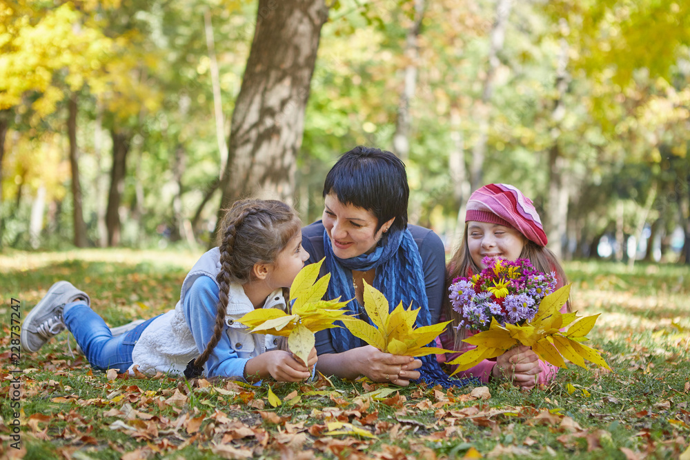 Happy family. Loving mother and two daughter Happy family. Loving mother and two daughter