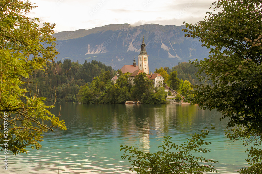 Bled lake in Slovenia with small island and church