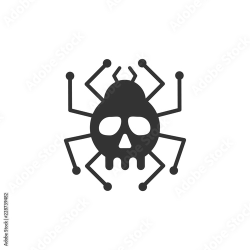 Computer virus vector logo concept. PC bug with skull isolated logotype EPS10