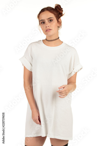 Blank t-shirt mock-up - Cool streetwear fashion girl ready for your design