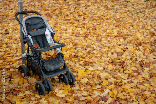 abandoned stroller in the suburbs