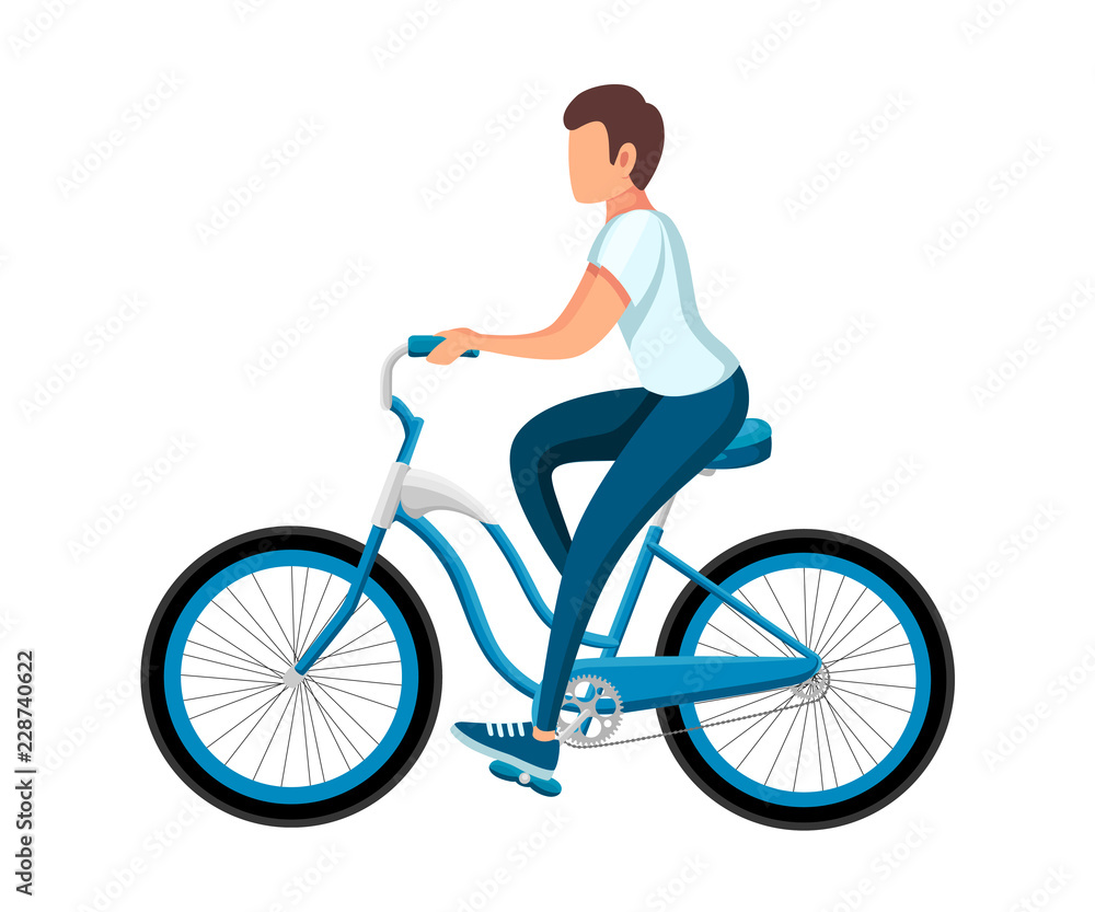 Men riding bicycle. With bicycle and boy in sportswear. Cartoon character design. Flat vector illustration isolated on white background Men riding bicycle. With bicycle and boy in sportswear. Cartoon character design. Flat vector illustration isolated on white background