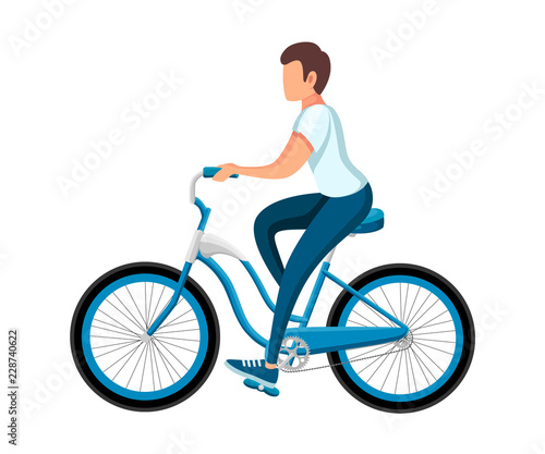 Men riding bicycle. With bicycle and boy in sportswear. Cartoon character design. Flat vector illustration isolated on white background