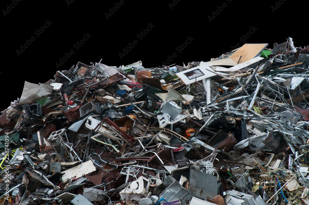 Pile of discarded trash on a black background Pile of discarded trash on a black background