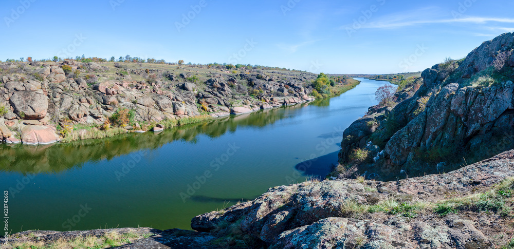 Valley of the Kamyanka River in the Dnipropetrovsk region, Ukraine. Panorama.
