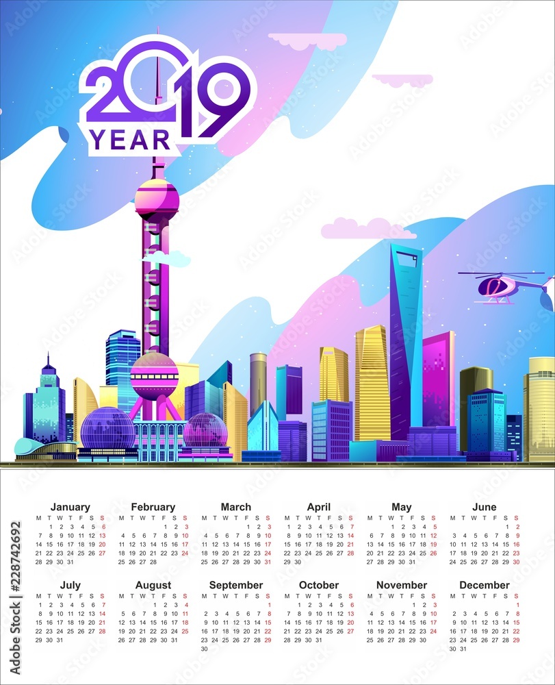 Obraz premium 2019 calendar neon city