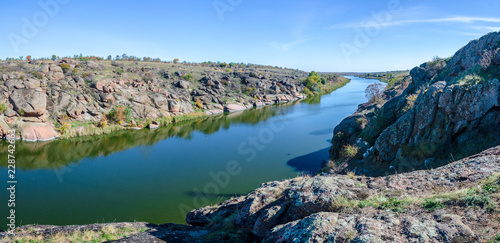 Valley of the Kamyanka River in the Dnipropetrovsk region, Ukraine. Panorama.