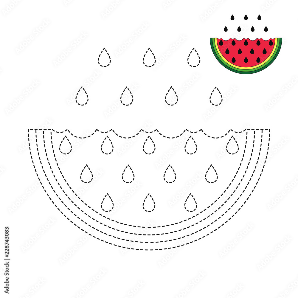 drawing worksheet for preschool kids with easy gaming level of difficulty simple educational game for kids illustration of watermelon for toddlers stock illustration adobe stock