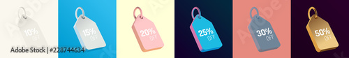 Price Tag Set. White, Blue, Pink, Grey, Gold. Isolated Vector 3D Rendering