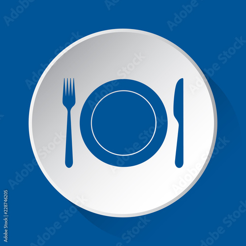 cutlery, plate - simple blue icon on white button