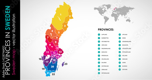 Vector map of Sweden province rainbow colors
