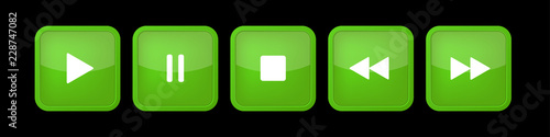 green, white square music control buttons set