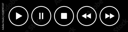 black, white round music control buttons set