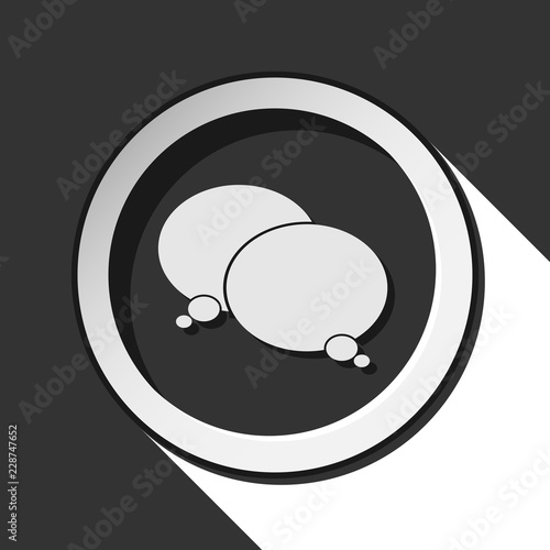 black and white round with two speech bubbles icon