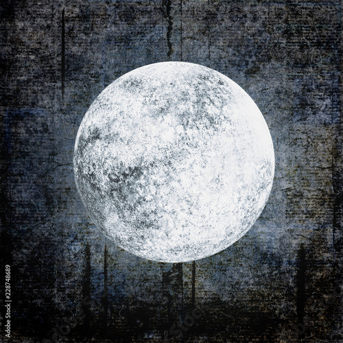 Halloween grunge background with full moon on night cloudy sky