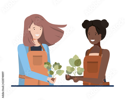 young women gardeners smiling avatar character