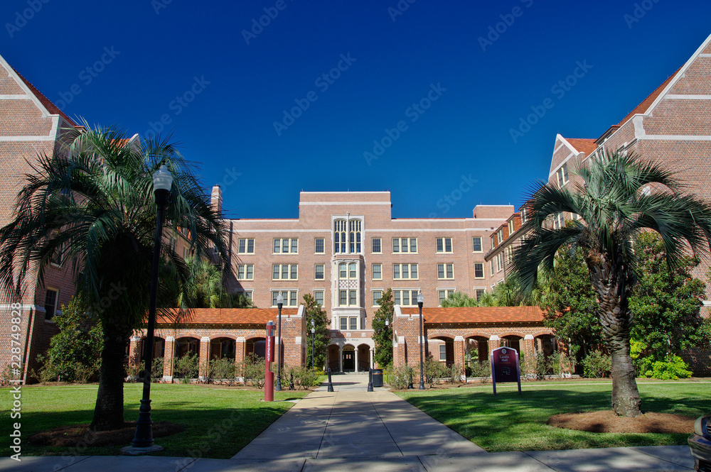Tallahassee, USA - October 24, 2017: Main gate of Landis Hall at Florida State University at Tallahassee, USA