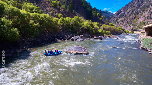 Aerial White Water Rafting Colorado River Canyon