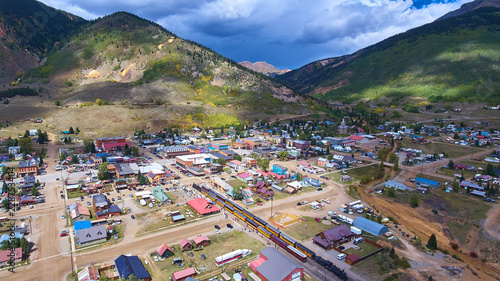 Aerial Old Train in Silverton Mining Town Coal