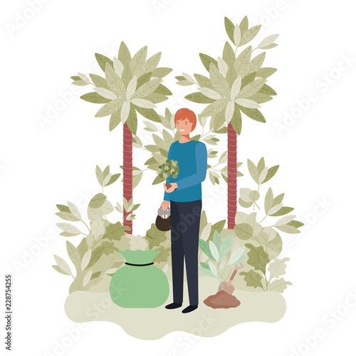 man gardeners with trees avatar character