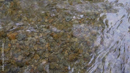 Clear water stream flowing over rocks in Yosemite Valley during the day. 30p conformed to 24p photo