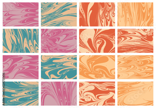 Mixture of liquid marble acrylic paints. Applicable for design cover, presentation, invitation, flyer, and  business card. Fluid art texture. Vector.