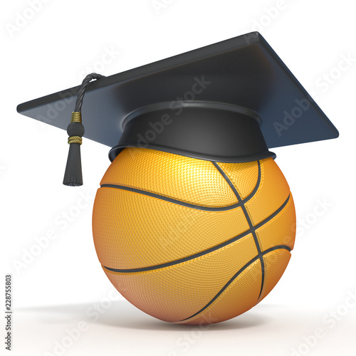 Graduation cap on basketball 3D photo