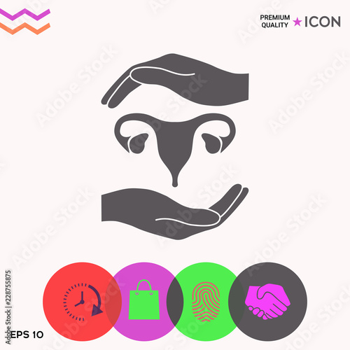 Hands holding Female uterus - protection symbol