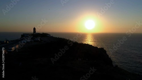 Aerial shot of Cabo de sao vicente - Cape St. Vincent - southernmost point of continental europe at sunset