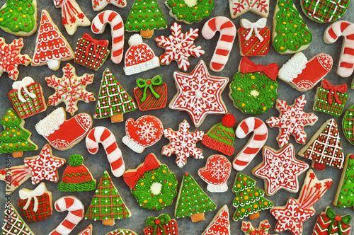 Homemade festive Christmas and New Year sweet cookies background card