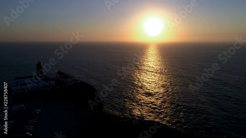 Aerial shot of Cabo de sao vicente - Cape St. Vincent - southernmost point of continental europe at sunset