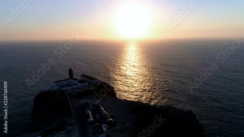 Aerial shot of Cabo de sao vicente - Cape St. Vincent - southernmost point of continental europe at sunset