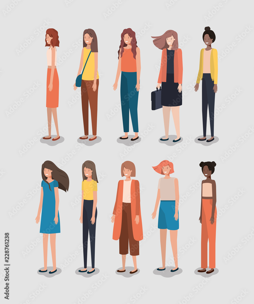 Fototapeta premium group of women friends characters