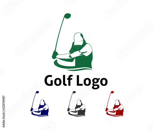 golf outdoor sport vector logo design inspiration, a player hits the ball with a swing stick