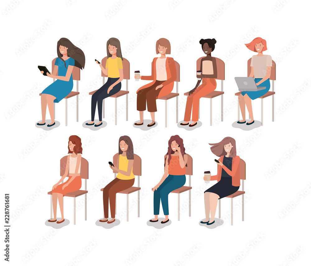 group of women using smartphone sitting in chair
