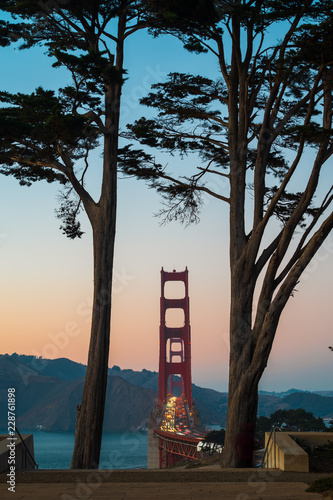 Suns setting Behind Golden Gate Bridge, Fort Point, San Francisco