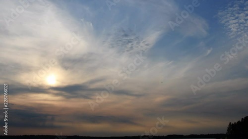 Beautiful timelapse video of a sunset in summer Finland. Some flies flying in front of the lense. photo