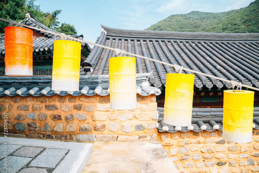 Fototapeta premium Beomeosa temple, Korean traditional architecture and colorful lanterns in Busan, Korea