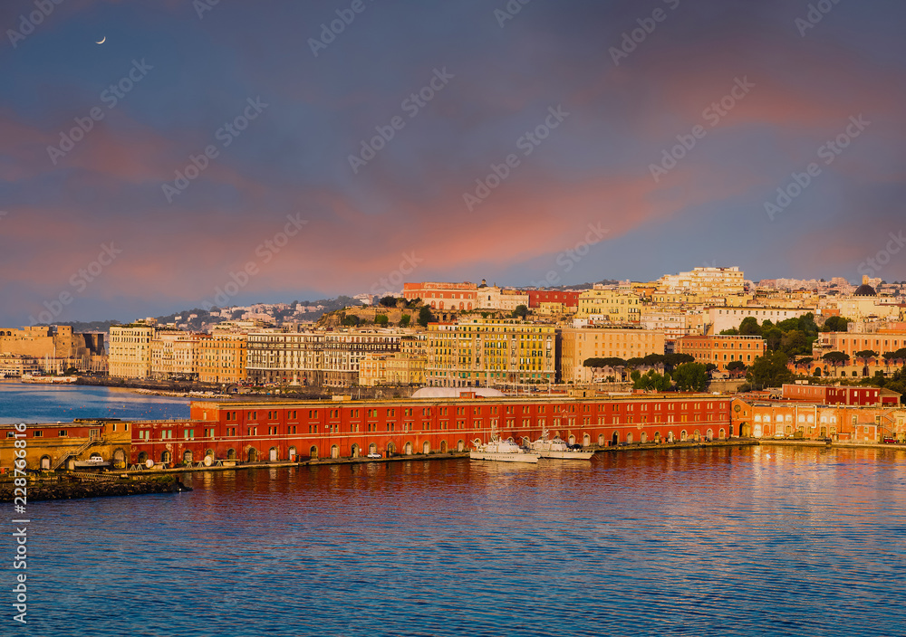 Colorful Buildings in Port of Naples at Dawn