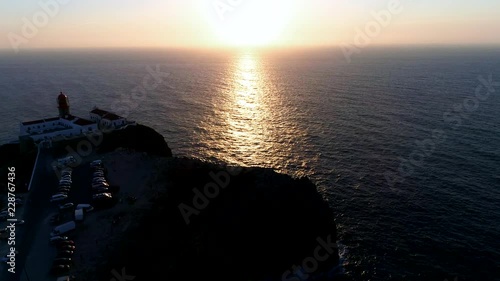Aerial shot of Cabo de sao vicente - Cape St. Vincent - southernmost point of continental europe at sunset