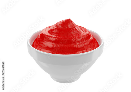 ketchup inside ceramic pot, isolated on white background, 3D rendering