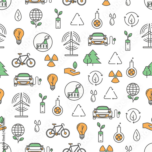 Vector thin line art ecology seamless pattern