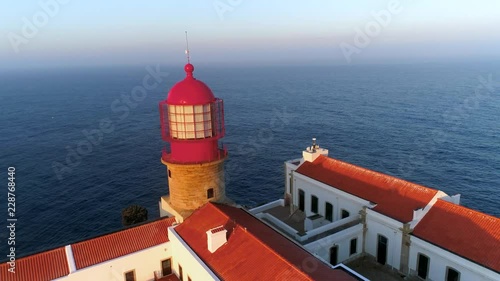 Aerial shot of Cabo de sao vicente - Cape St. Vincent - southernmost point of continental europe at sunrise